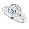 Cubic Zirconia Engagement Ring- The Astrid (Customizable Bezel-set Round Cut Design with Quad Horizontal Band Sleeves of Baguette Accents)