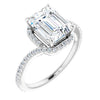 10K White Gold Customizable Artisan Emerald/Radiant Cut Design with Thin, Accented Bypass Band