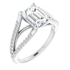 Cubic Zirconia Engagement Ring- The Addison (Customizable Cathedral-raised Emerald Cut Center with Exquisite Accented Split-band)