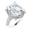 10K White Gold Customizable Vintage Emerald/Radiant Cut Design with Beaded Milgrain and Starburst Semi-Halo