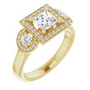10K Yellow Gold Customizable 3x Halo-Enhanced 3-stone Style with Princess/Square Cut Center and Round Cut Accents