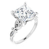 10K White Gold Customizable 7-stone Design with Princess/Square Cut Center Plus Sculptural Band and Filigree