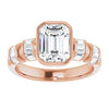 Cubic Zirconia Engagement Ring- The Astrid (Customizable Bezel-set Radiant Cut Design with Quad Horizontal Band Sleeves of Baguette Accents)