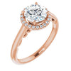 10K Rose Gold Customizable Cathedral-Halo Round Cut Style featuring Sculptural Trellis