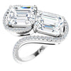 10K White Gold Customizable Double Emerald/Radiant Cut 2-Stone Style Enhanced with Accented Artisan Bypass Band