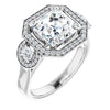 10K White Gold Customizable 3x Halo-Enhanced 3-stone Style with Asscher Cut Center and Round Cut Accents
