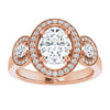 Cubic Zirconia Engagement Ring- The Carina Mixe (Customizable 3x Halo-Enhanced 3-stone Style with Oval Cut Center and Round Cut Accents)