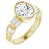 10K Yellow Gold Customizable Bezel-set Oval Cut Design with Quad Horizontal Band Sleeves of Baguette Accents