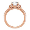 Cubic Zirconia Engagement Ring- The Ashton (Customizable Vintage Cushion Cut Design with Beaded Milgrain and Starburst Semi-Halo)