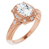 Cubic Zirconia Engagement Ring- The Ashton (Customizable Vintage Oval Cut Design with Beaded Milgrain and Starburst Semi-Halo)