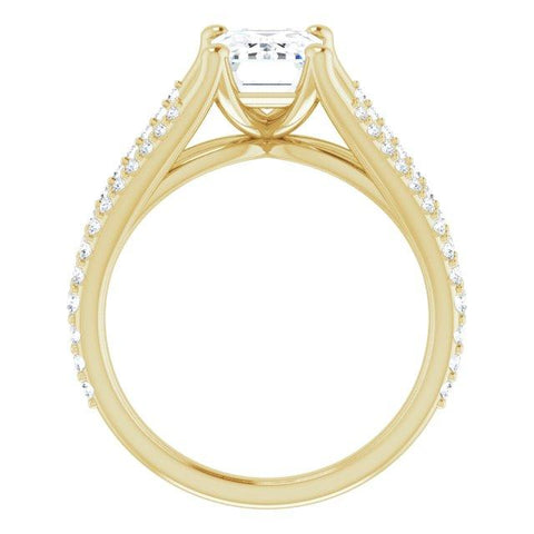 10K Rose Gold Customizable Cathedral-raised Emerald/Radiant Cut Center with Exquisite Accented Split-band