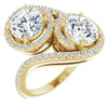 10K Yellow Gold Customizable Double Round Cut 2-Stone Style Enhanced with Accented Artisan Bypass Band