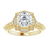Cubic Zirconia Engagement Ring- The Ashton (Customizable Vintage Cushion Cut Design with Beaded Milgrain and Starburst Semi-Halo)