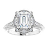Cubic Zirconia Engagement Ring- The Ashton (Customizable Vintage Emerald Cut Design with Beaded Milgrain and Starburst Semi-Halo)