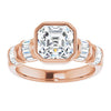 Cubic Zirconia Engagement Ring- The Astrid (Customizable Bezel-set Asscher Cut Design with Quad Horizontal Band Sleeves of Baguette Accents)