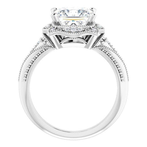 10K Rose Gold Customizable Vintage Princess/Square Cut Design with Beaded Milgrain and Starburst Semi-Halo