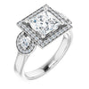 10K White Gold Customizable 3x Halo-Enhanced 3-stone Style with Princess/Square Cut Center and Round Cut Accents