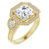 10K Yellow Gold Customizable 3x Halo-Enhanced 3-stone Style with Asscher Cut Center and Round Cut Accents