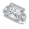Cubic Zirconia Engagement Ring- The Carina Mixe (Customizable 3x Halo-Enhanced 3-stone Style with Princess/Square Cut Center and Round Cut Accents)