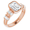 Cubic Zirconia Engagement Ring- The Astrid (Customizable Bezel-set Emerald Cut Design with Quad Horizontal Band Sleeves of Baguette Accents)