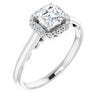 10K White Gold Customizable Cathedral-Halo Asscher Cut Style featuring Sculptural Trellis