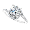 Cubic Zirconia Engagement Ring- The Essence (Customizable Artisan Cushion Cut Design with Thin, Accented Bypass Band)