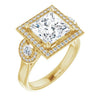 10K Yellow Gold Customizable 3x Halo-Enhanced 3-stone Style with Princess/Square Cut Center and Round Cut Accents