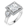 10K White Gold Customizable 3x Halo-Enhanced 3-stone Style with Princess/Square Cut Center and Round Cut Accents