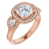 Cubic Zirconia Engagement Ring- The Carina Mixe (Customizable 3x Halo-Enhanced 3-stone Style with Cushion Cut Center and Round Cut Accents)