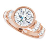 Cubic Zirconia Engagement Ring- The Astrid (Customizable Bezel-set Round Cut Design with Quad Horizontal Band Sleeves of Baguette Accents)