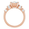 Cubic Zirconia Engagement Ring- The Astrid (Customizable Bezel-set Asscher Cut Design with Quad Horizontal Band Sleeves of Baguette Accents)