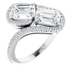 10K White Gold Customizable Double Emerald/Radiant Cut 2-Stone Style Enhanced with Accented Artisan Bypass Band