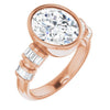 10K Rose Gold Customizable Bezel-set Oval Cut Design with Quad Horizontal Band Sleeves of Baguette Accents