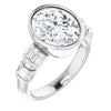 10K White Gold Customizable Bezel-set Oval Cut Design with Quad Horizontal Band Sleeves of Baguette Accents