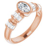 10K Rose Gold Customizable Bezel-set Oval Cut Design with Quad Horizontal Band Sleeves of Baguette Accents