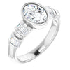 Cubic Zirconia Engagement Ring- The Astrid (Customizable Bezel-set Oval Cut Design with Quad Horizontal Band Sleeves of Baguette Accents)
