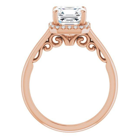 18K Rose Gold Customizable Cathedral-Halo Asscher Cut Style featuring Sculptural Trellis