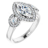 10K White Gold Customizable 3x Halo-Enhanced 3-stone Style with Marquise Cut Center and Round Cut Accents