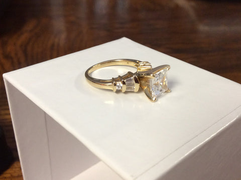 Cubic Zirconia Engagement Ring-*Clearance* The Lorraine (1.5 Carat Princess Cut with Round & Baguette Channel Accents in 10K Yellow Gold)