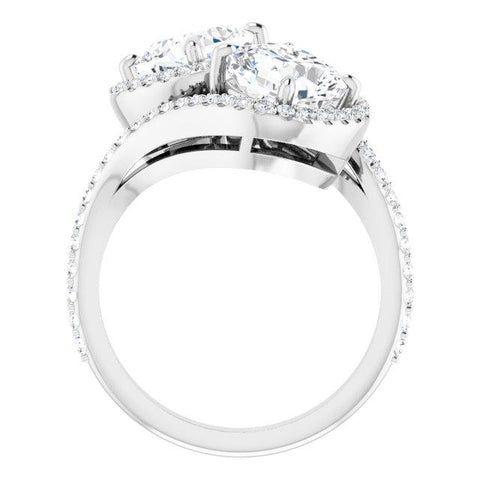 10K Rose Gold Customizable Double Cushion Cut 2-Stone Style Enhanced with Accented Artisan Bypass Band