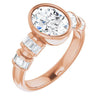 10K Rose Gold Customizable Bezel-set Oval Cut Design with Quad Horizontal Band Sleeves of Baguette Accents
