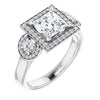 10K White Gold Customizable 3x Halo-Enhanced 3-stone Style with Princess/Square Cut Center and Round Cut Accents