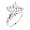 10K White Gold Customizable 7-stone Design with Princess/Square Cut Center Plus Sculptural Band and Filigree