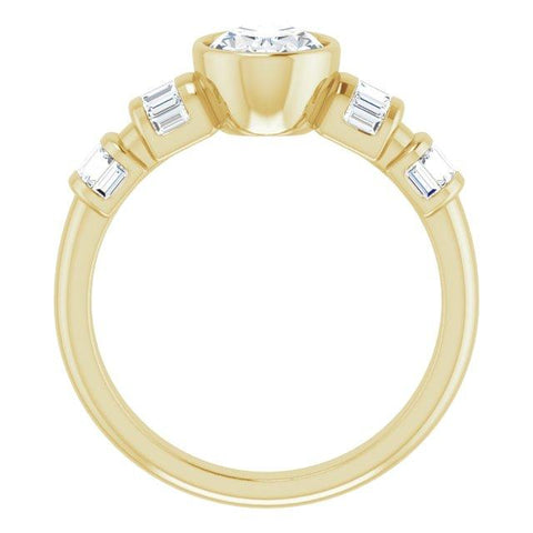 10K Rose Gold Customizable Bezel-set Oval Cut Design with Quad Horizontal Band Sleeves of Baguette Accents