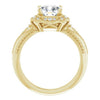 Cubic Zirconia Engagement Ring- The Ashton (Customizable Vintage Cushion Cut Design with Beaded Milgrain and Starburst Semi-Halo)