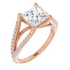 10K Rose Gold Customizable Cathedral-raised Princess/Square Cut Center with Exquisite Accented Split-band