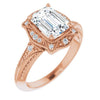 Cubic Zirconia Engagement Ring- The Ashton (Customizable Vintage Emerald Cut Design with Beaded Milgrain and Starburst Semi-Halo)