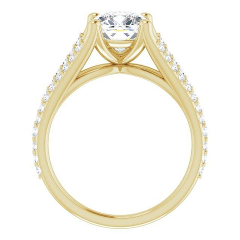 10K Rose Gold Customizable Cathedral-raised Cushion Cut Center with Exquisite Accented Split-band