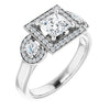 10K White Gold Customizable 3x Halo-Enhanced 3-stone Style with Princess/Square Cut Center and Round Cut Accents