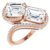 10K Rose Gold Customizable Double Emerald/Radiant Cut 2-Stone Style Enhanced with Accented Artisan Bypass Band